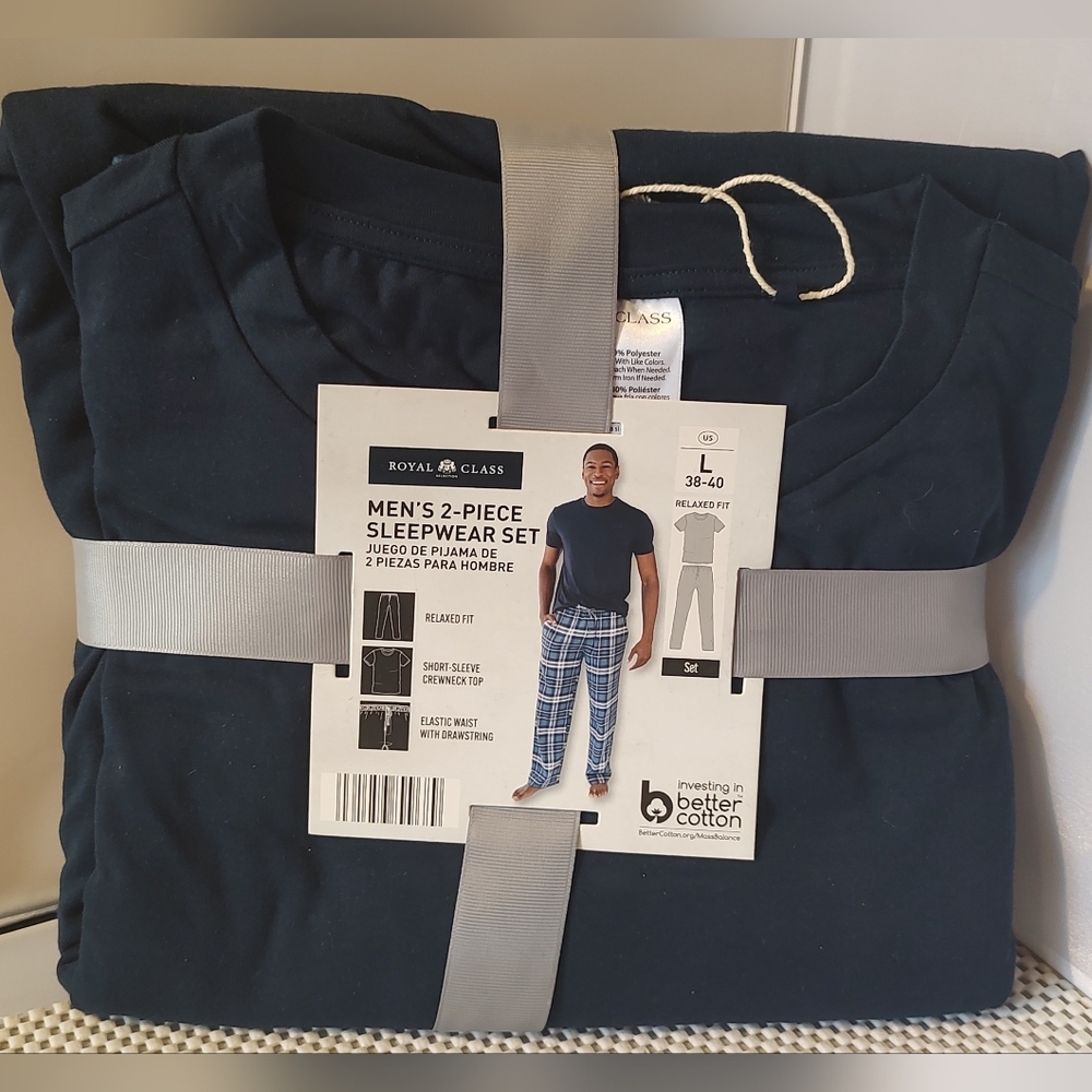 Royal Class Men's Size L (38-40) Sleepwear Set Relaxed Fit Blue/White Pajamas